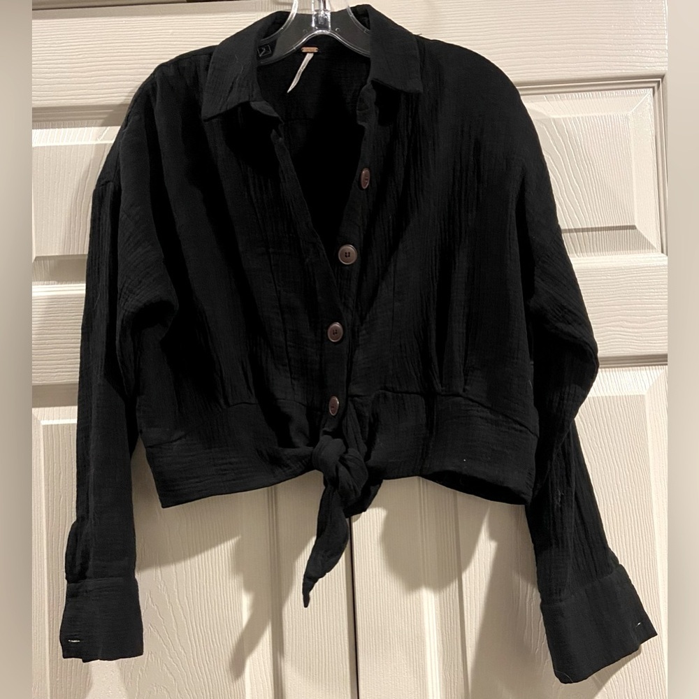 Free People Women's shirt jacket XS Black 100% Cotton Bomber Shacket